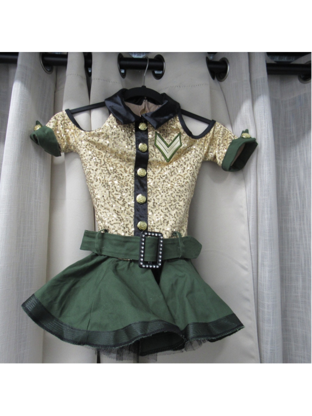 Weissman Mighty Wings Dance Costume Military Green Gold Sequin Dress Girl IC